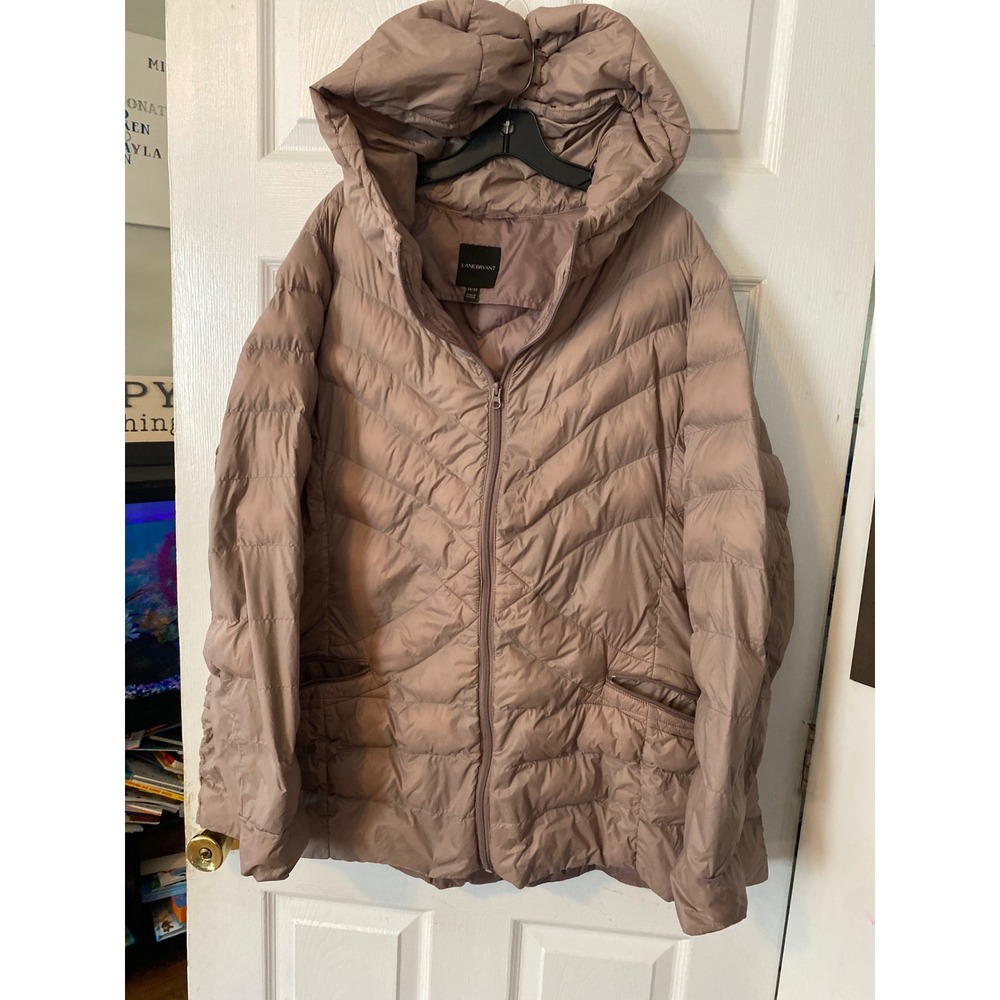 Lane Bryant Mauve Taupe Chevron Quilted Puffer Jacket Hooded Plus Size 18/20